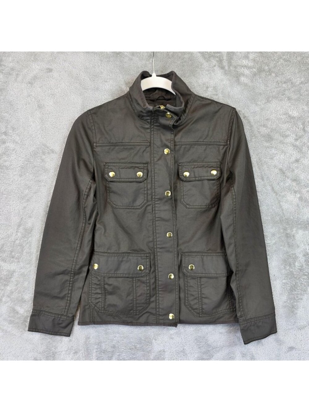 J.Crew Jacket Womens XS Green Cotton Twill Utility Military Belted Zip Pockets